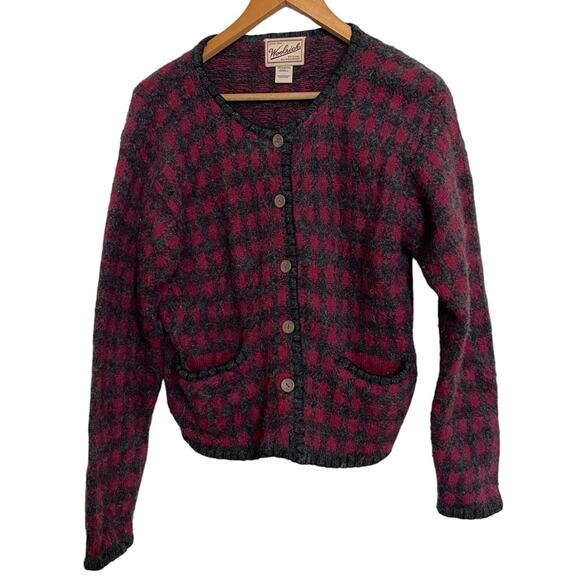 Woolrich Buffalo Plaid Cardigan Sweater Wool Red Gray Size S - Picture 1 of 5